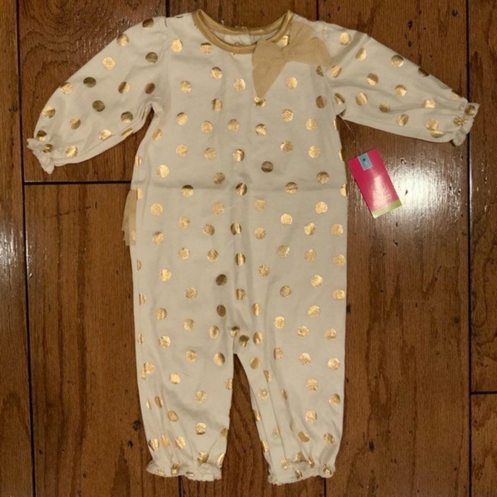 NWT Cream and gold polka dot long sleeve onesie